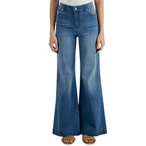 INC Denim Jeans High Rise Flare Wide Leg Stretch Closet Staple Blue Size 14
